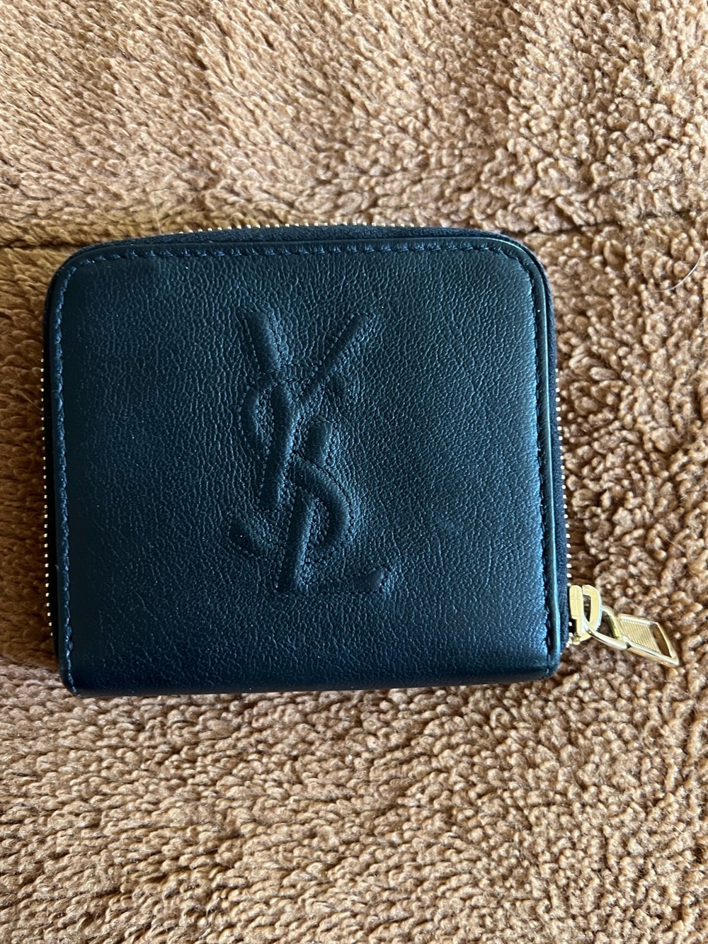 YSL $650 Yves Saint Laurent embossed leather zip wallet